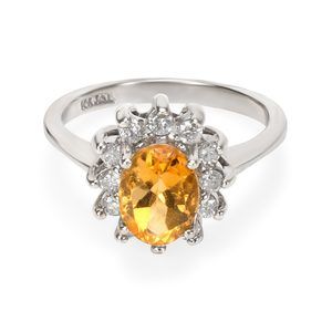 Princess Diana Style Halo Diamond & Oval Citrine Ring in 10KT Gold